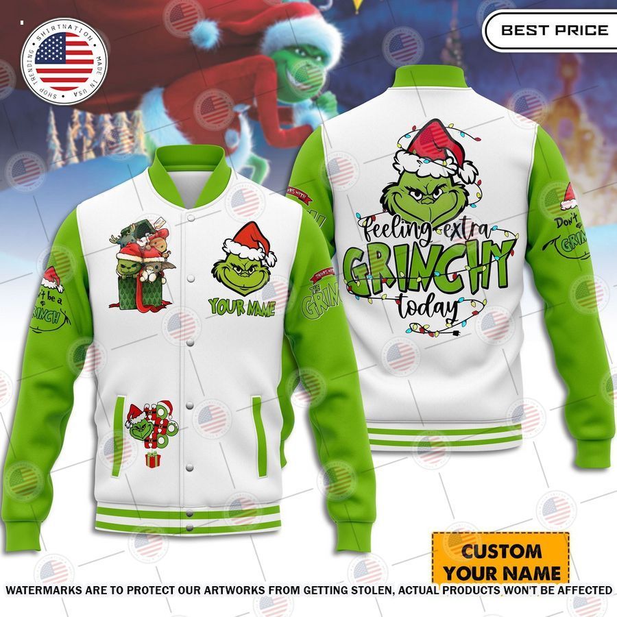 Feeling Extra Grinchy Today Custom Baseball Jacket Unisex T-shirt, Sweatshirt, Hoodie, Long Sleeve Tee - T-Shirt, Sweatshirt, Hoodie