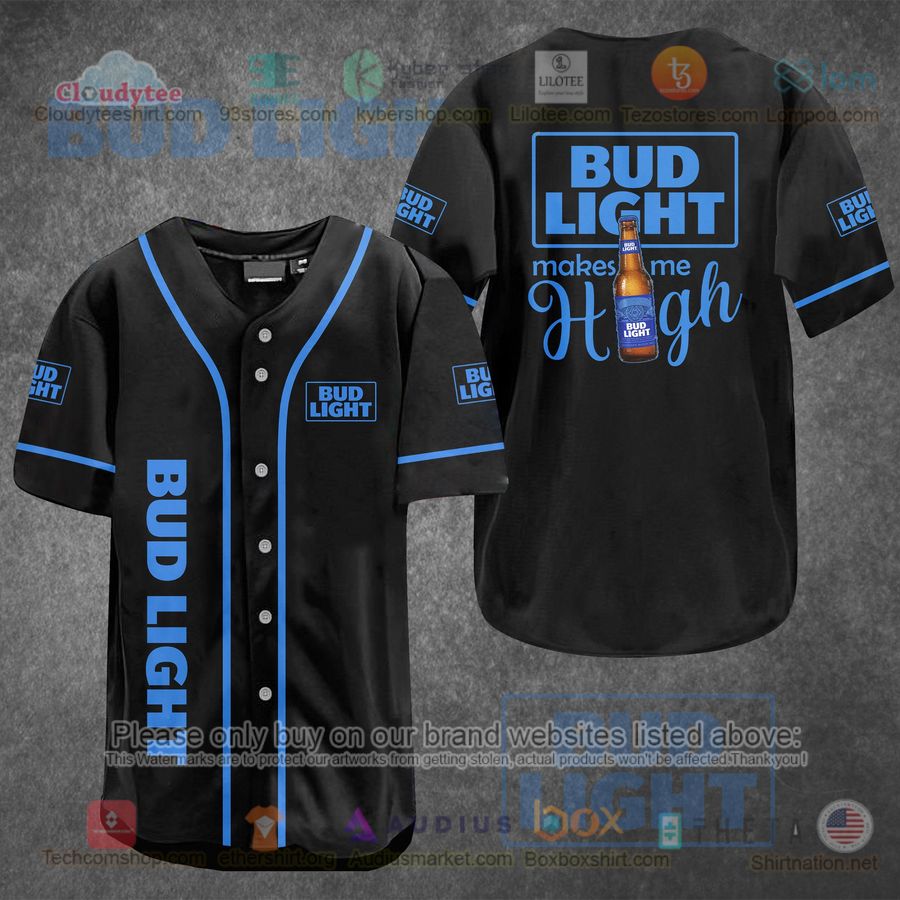 HOT Bud Light Makes Me High black Baseball Jersey Shirt Unisex T-shirt, Sweatshirt, Hoodie, Long Sleeve Tee - T-Shirt, Sweatshirt, Hoodie