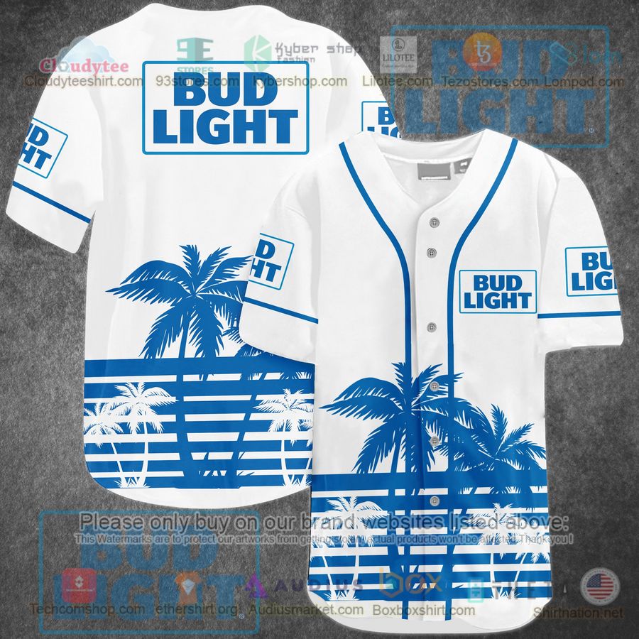 HOT Bud Light Palm Tree white Baseball Jersey Shirt Unisex T-shirt, Sweatshirt, Hoodie, Long Sleeve Tee - T-Shirt, Sweatshirt, Hoodie