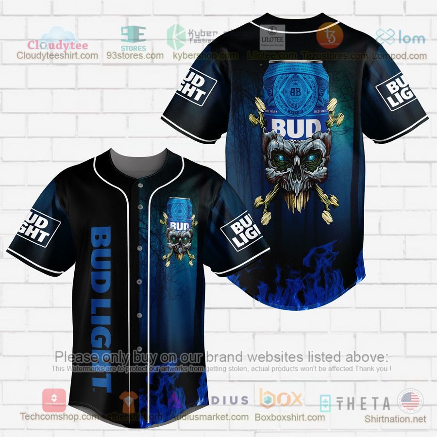 HOT Bud Light skull head Baseball Jersey Shirt Unisex T-shirt, Sweatshirt, Hoodie, Long Sleeve Tee - T-Shirt, Sweatshirt, Hoodie