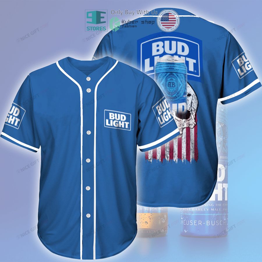 BEST Bud Light Skull United States Flag blue Baseball Jersey Unisex T-shirt, Sweatshirt, Hoodie, Long Sleeve Tee - T-Shirt, Sweatshirt, Hoodie