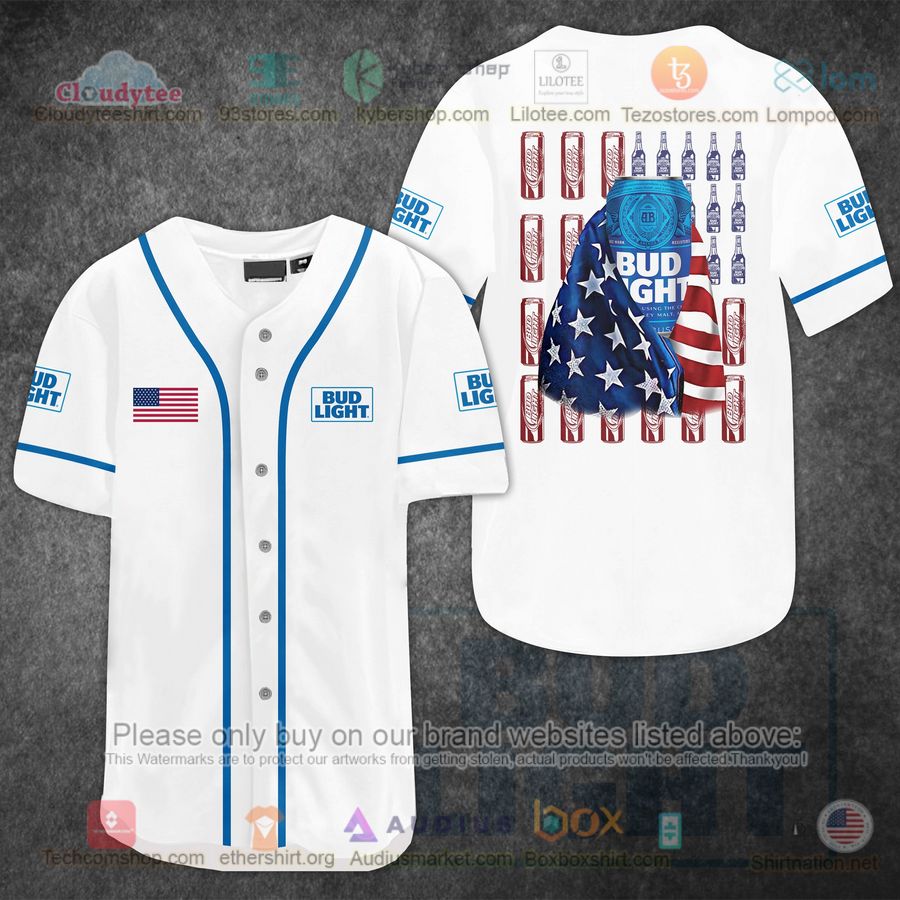 HOT Bud Light United States Flag Baseball Jersey Shirt Unisex T-shirt, Sweatshirt, Hoodie, Long Sleeve Tee - T-Shirt, Sweatshirt, Hoodie