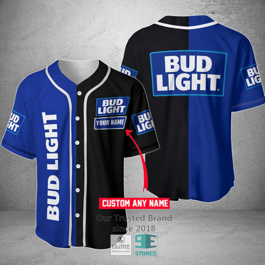 Bud Light Your Name Black Blue Baseball Jersey Unisex T-shirt, Sweatshirt, Hoodie, Long Sleeve Tee - T-Shirt, Sweatshirt, Hoodie