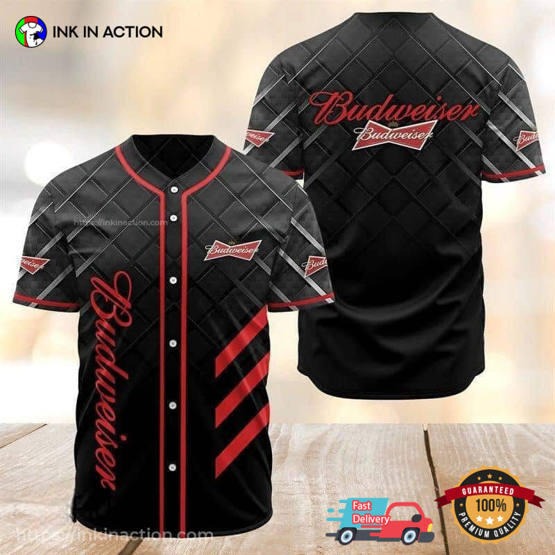 Budweiser Labels Black Baseball Jersey Unisex T-shirt, Sweatshirt, Hoodie, Long Sleeve Tee - T-Shirt, Sweatshirt, Hoodie