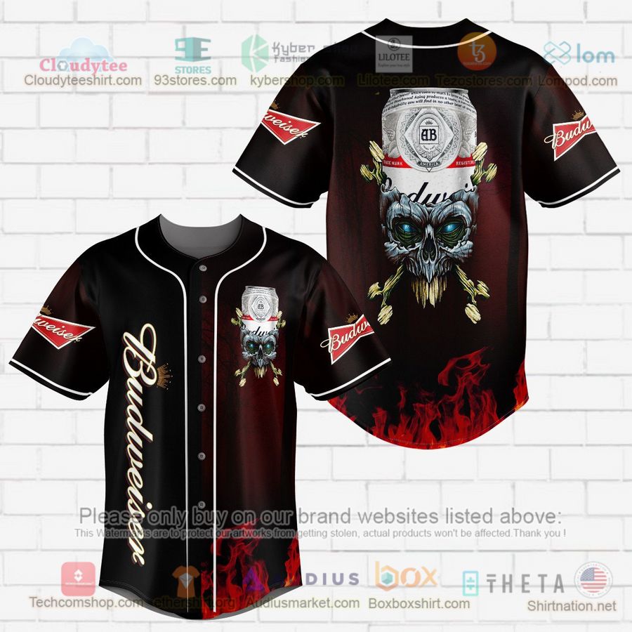 HOT Budweiser skull head Baseball Jersey Shirt Unisex T-shirt, Sweatshirt, Hoodie, Long Sleeve Tee - T-Shirt, Sweatshirt, Hoodie