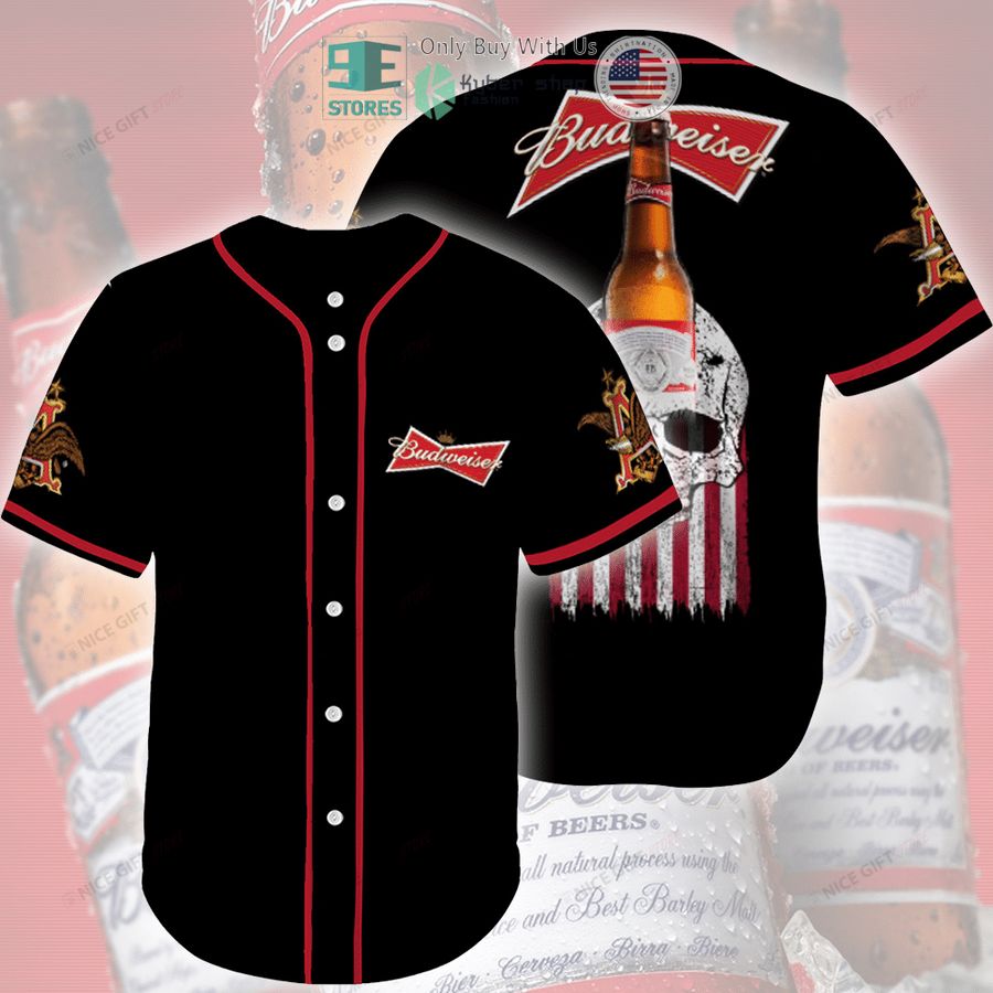 BEST Budweiser Skull United States Flag black Baseball Jersey Unisex T-shirt, Sweatshirt, Hoodie, Long Sleeve Tee - T-Shirt, Sweatshirt, Hoodie