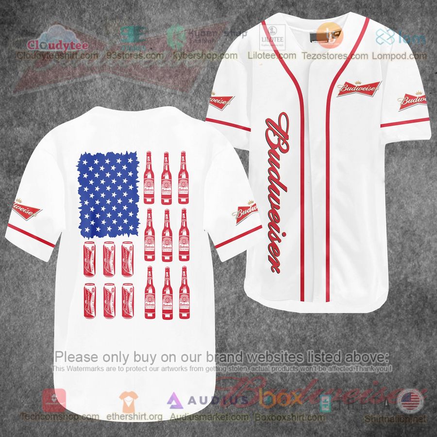 HOT Budweiser United States Flag White Baseball Jersey Shirt Unisex T-shirt, Sweatshirt, Hoodie, Long Sleeve Tee - T-Shirt, Sweatshirt, Hoodie