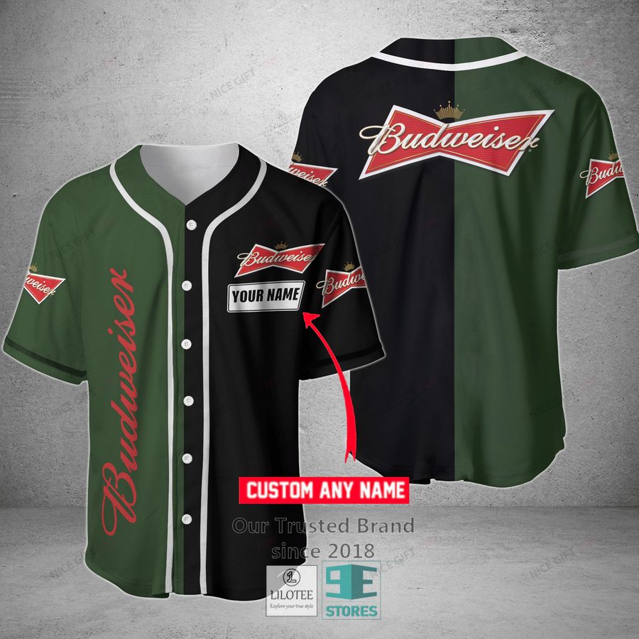 Budweiser Your Name Black Green Baseball Jersey Unisex T-shirt, Sweatshirt, Hoodie, Long Sleeve Tee - T-Shirt, Sweatshirt, Hoodie