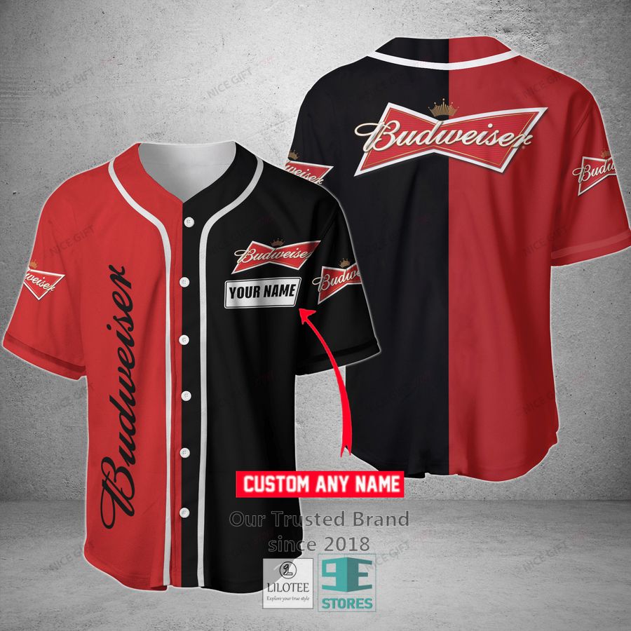 Budweiser Your Name Black Red Baseball Jersey Unisex T-shirt, Sweatshirt, Hoodie, Long Sleeve Tee - T-Shirt, Sweatshirt, Hoodie