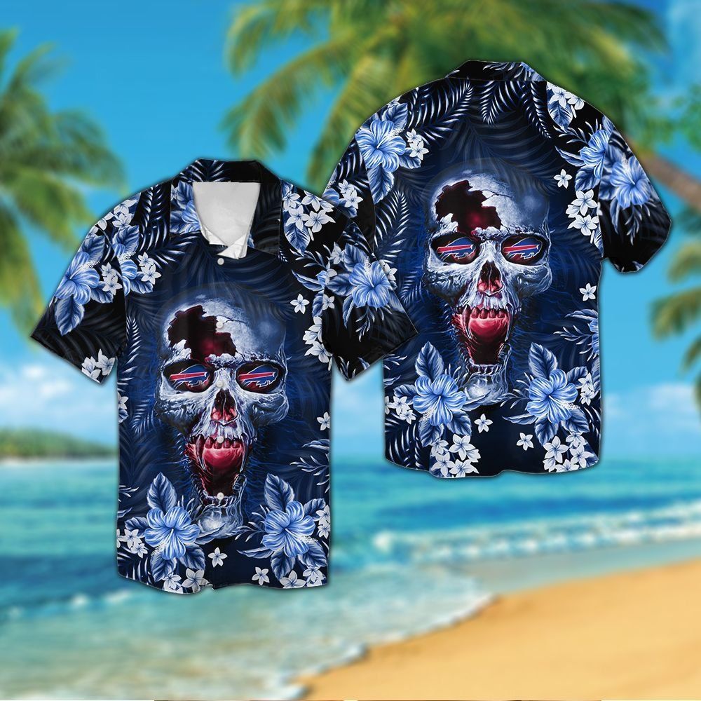 Buffalo Billsskull Short Sleeve Button Up Tropical Hawaiian Shirt VER01 Unisex T-shirt, Sweatshirt, Hoodie, Long Sleeve Tee - T-Shirt, Sweatshirt, Hoodie