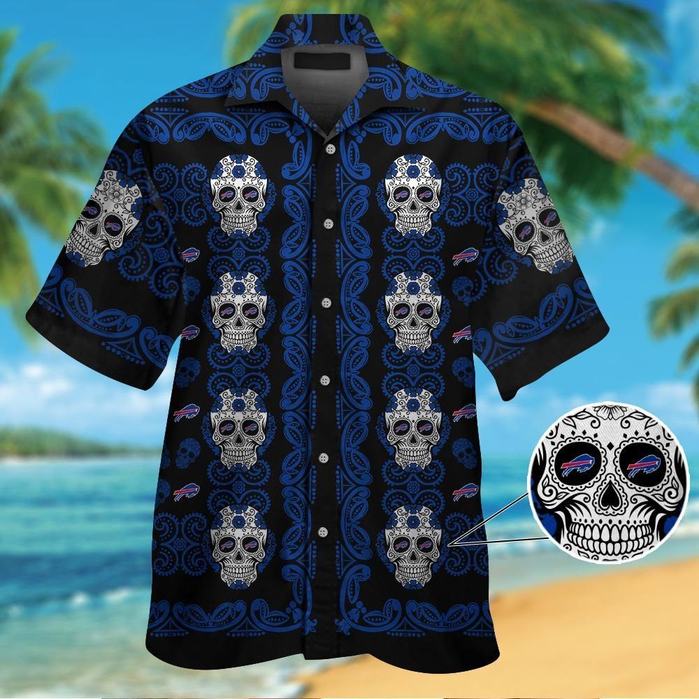 Buffalo Billsskull Short Sleeve Button Up Tropical Hawaiian Shirt VER02 Unisex T-shirt, Sweatshirt, Hoodie, Long Sleeve Tee - T-Shirt, Sweatshirt, Hoodie