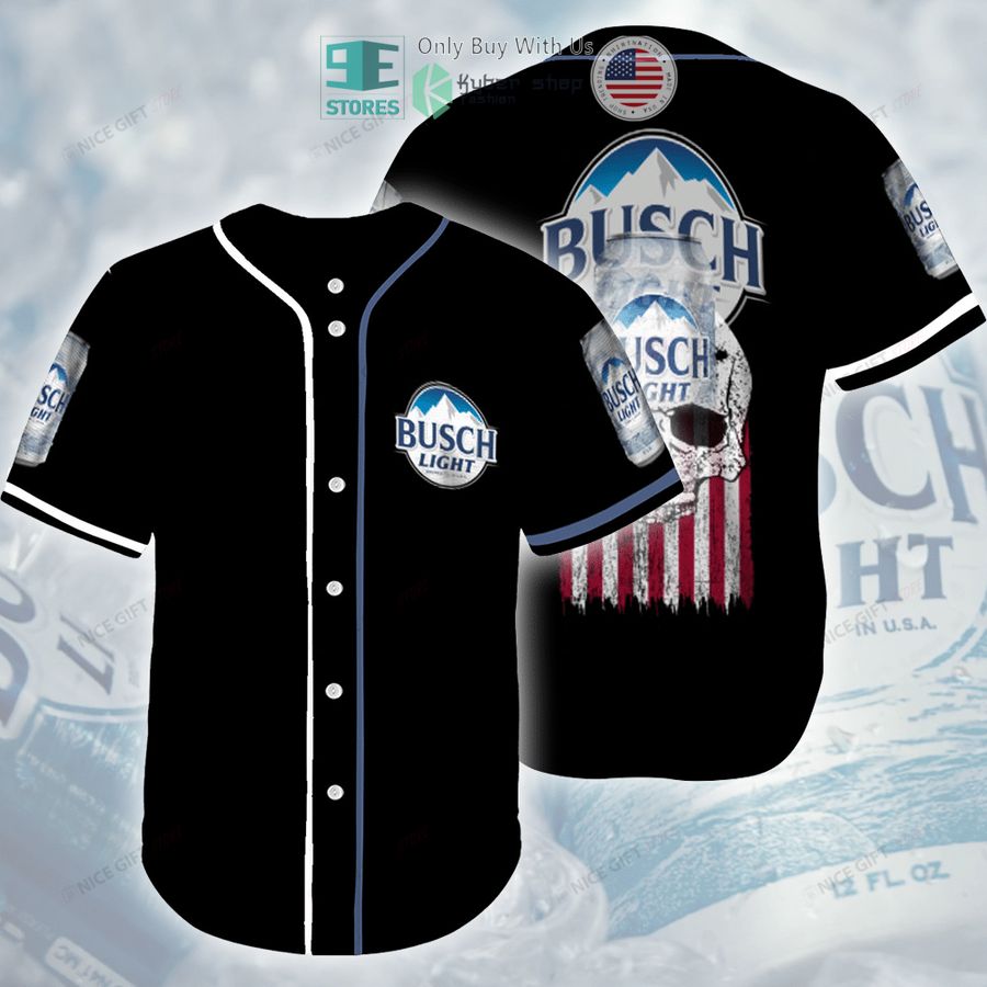 BEST Busch Light Skull United States Flag black Baseball Jersey Unisex T-shirt, Sweatshirt, Hoodie, Long Sleeve Tee - T-Shirt, Sweatshirt, Hoodie