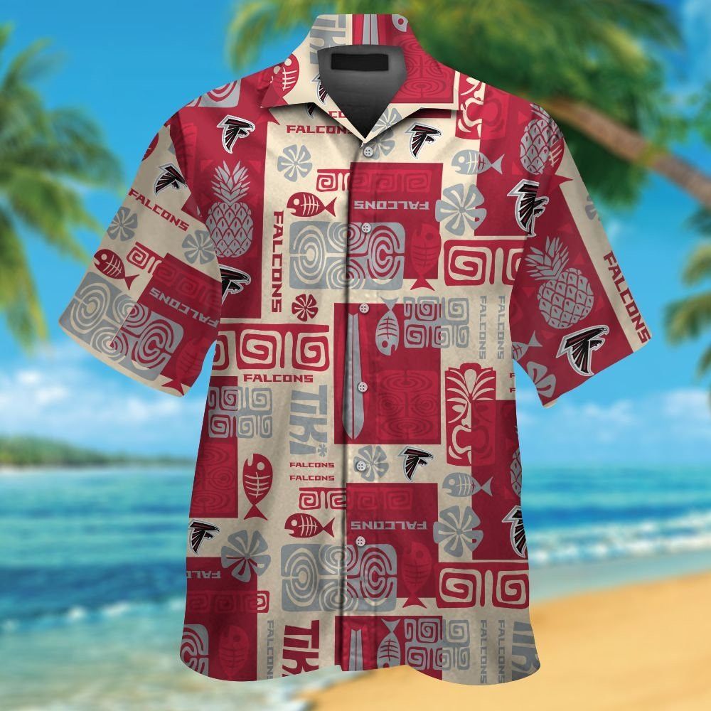 Button Up Atlanta Falcons Short Sleeve Tropical Hawaiian Shirt Unisex T-shirt, Sweatshirt, Hoodie, Long Sleeve Tee - T-Shirt, Sweatshirt, Hoodie