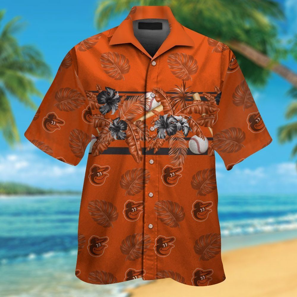 Button Up Baltimore Orioles Short Sleeve Tropical Hawaiian Shirt Unisex T-shirt, Sweatshirt, Hoodie, Long Sleeve Tee - T-Shirt, Sweatshirt, Hoodie