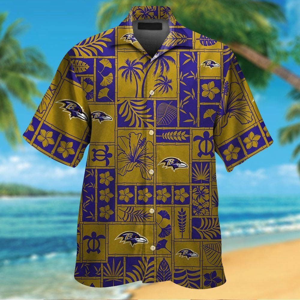 Button Up Short Sleeve Baltimore Ravens Tropical Hawaiian Shirt Unisex T-shirt, Sweatshirt, Hoodie, Long Sleeve Tee - T-Shirt, Sweatshirt, Hoodie