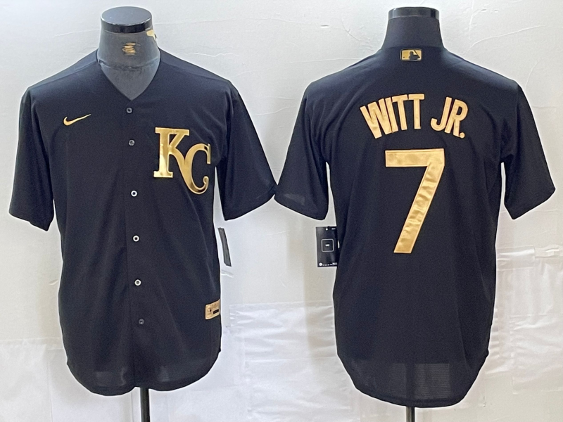 Men's Kansas City Royals Bobby Witt Jr. #7 Black Replica Player Jersey1 baseball jersey product view 1