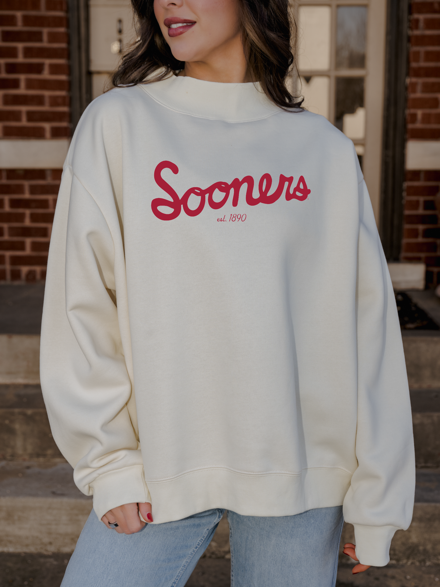 Ou Sooners Bold Script Ivory Weekend Mock Neck Sweatshirt Unisex T-shirt, Sweatshirt, Hoodie, Long Sleeve Tee - T-Shirt, Sweatshirt, Hoodie