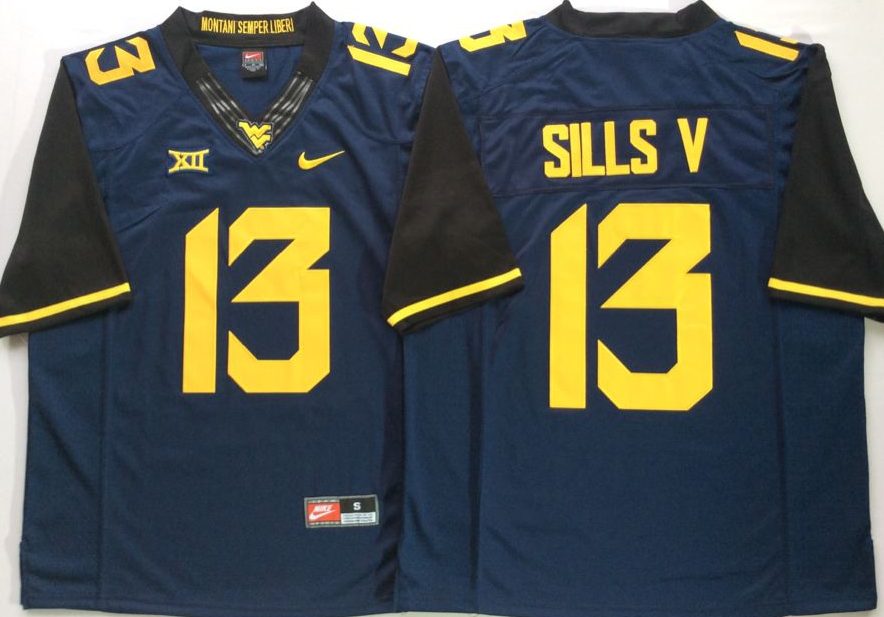 Men's West Virginia Mountaineers David Sills Navy Player Game Jersey sports jersey product view 1