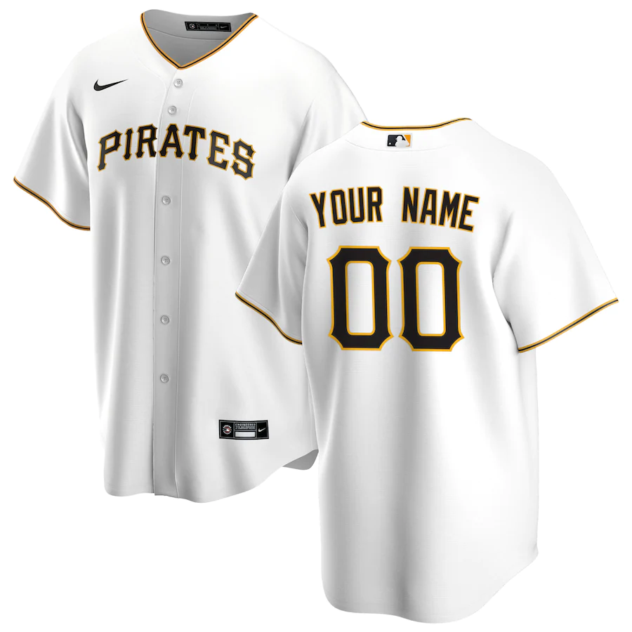 Men's Pittsburgh Pirates White Home Replica Custom Jersey baseball jersey product view 1