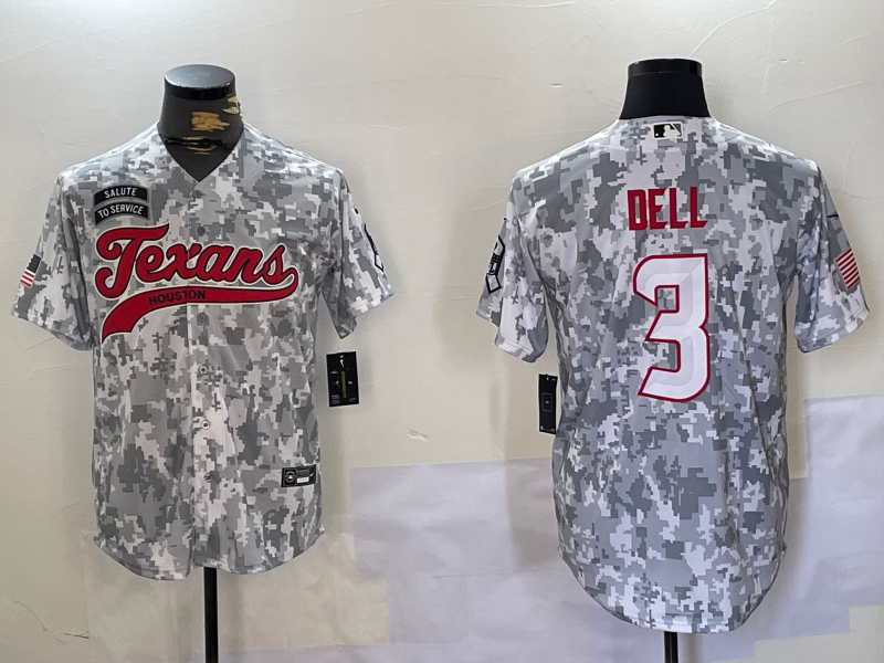 Men's Houston Texans Tank Dell #3 Arctic Camo 2024 Salute to Service Player Jersey1 football jersey product view 1
