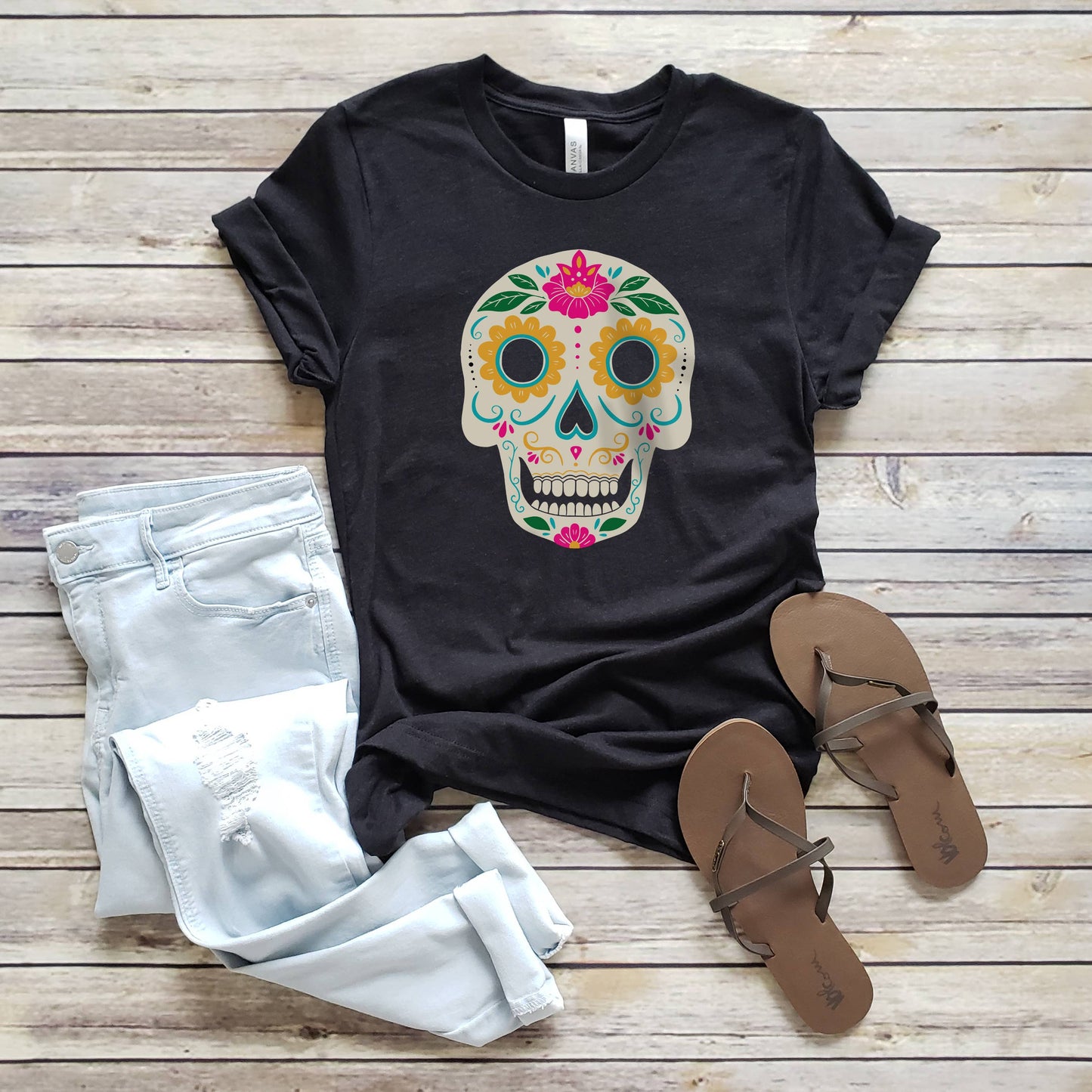 Sugar Skull Graphic Tee | Halloween | Sizes XS-2XL Unisex T-shirt, Sweatshirt, Hoodie, Long Sleeve Tee - T-Shirt, Sweatshirt, Hoodie