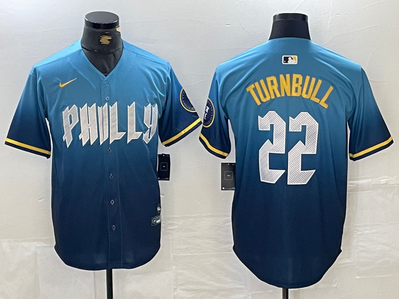 Men's Philadelphia Phillies Spencer Turnbull #22 Blue 2024 City Connect Limited Player Jersey baseball jersey product view 1