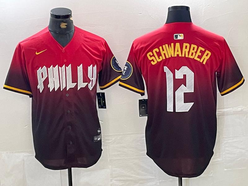 Men's Philadelphia Phillies Kyle Schwarber #12 Red 2024 City Connect Limited Player Jersey baseball jersey product view 1