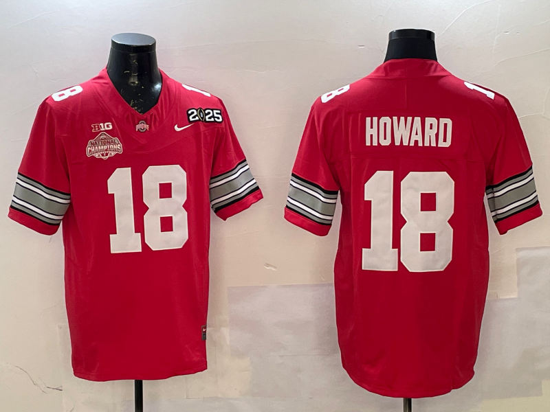 Men's Ohio State Buckeyes Will Howard Red 2025 CFP Final National Champions Patch F.U.S.E. Jersey sports jersey product view 1