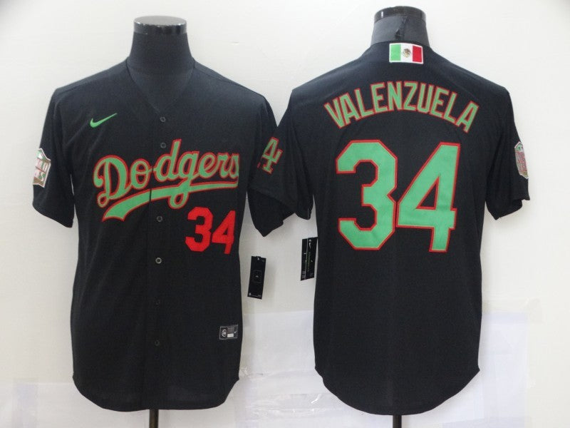Men's Los Angeles Dodgers Fernando Valenzuela #34 Black Replica Game Jersey1 baseball jersey product view 1