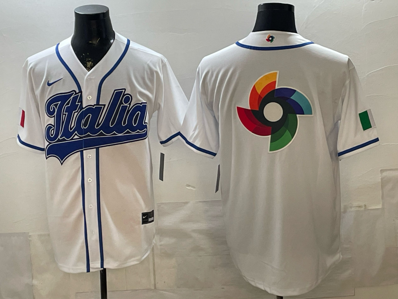 Men's Italy Baseball White 2026 World Baseball Classic Player Jersey baseball jersey product view 1