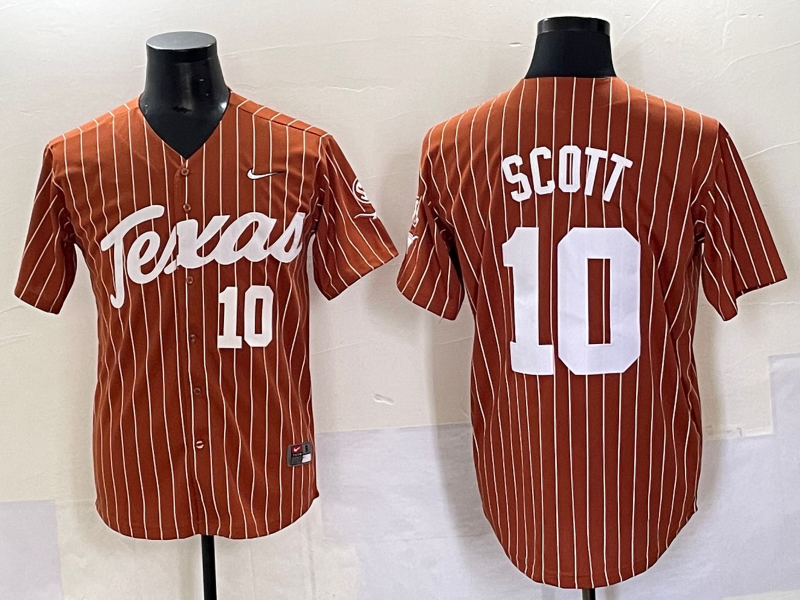 Men's Texas Longhorns Mia Scott #10 Brown Replica Player Jersey sports jersey product view 1
