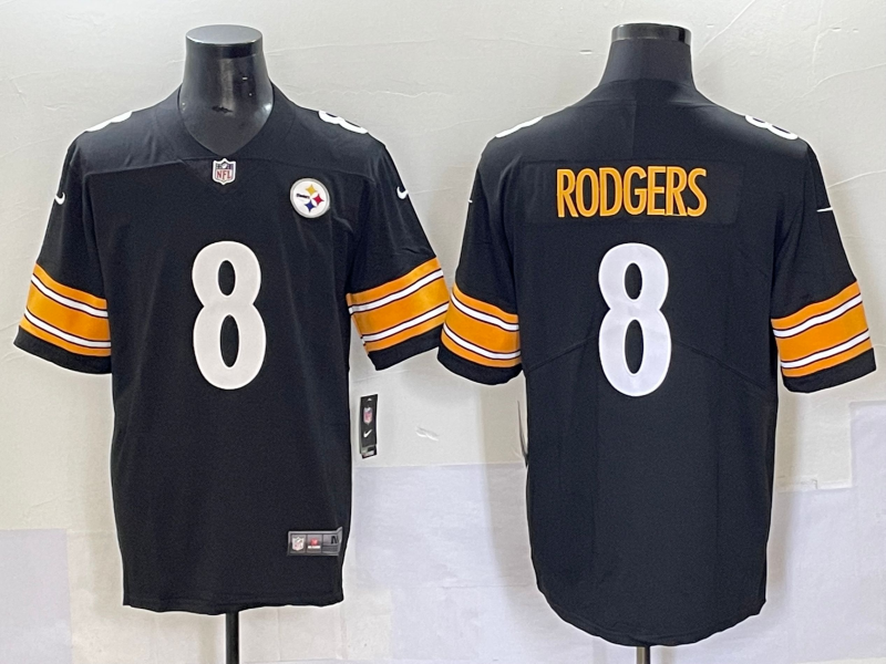 Men's Pittsburgh Steelers Aaron Rodgers #8 Black Game Jersey2 football jersey product view 1
