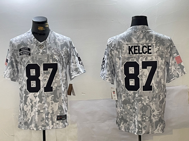 Men's Kansas City Chiefs Travis Kelce Arctic Camo 2024 Salute to Service Limited Jersey football jersey product view 1