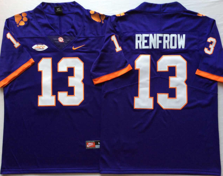 Men's Clemson Tigers Hunter Renfrow Purple Game Jersey sports jersey product view 1