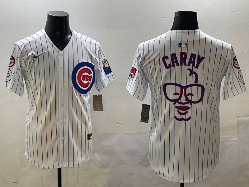 Men's Chicago Cubs1 Harry Caray White Replica Player Jersey baseball jersey product view 1