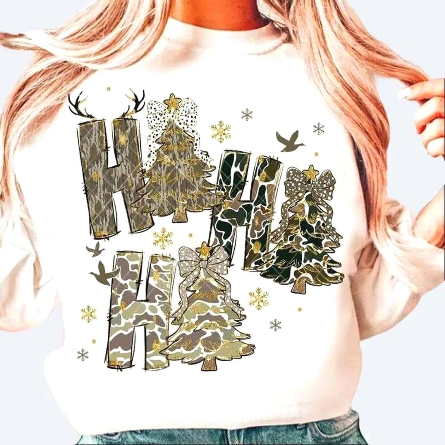 Blink Ho Ho Ho Christmas Tree Crewneck Sweatshirt Coquette Unisex T-shirt, Sweatshirt, Hoodie, Long Sleeve Tee - T-Shirt, Sweatshirt, Hoodie