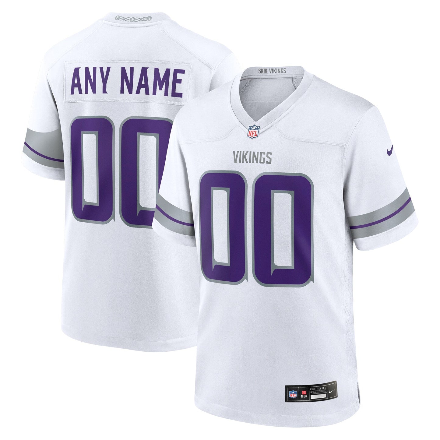 Minnesota Vikings Alternate Custom Game Jersey - White football jersey product view 1