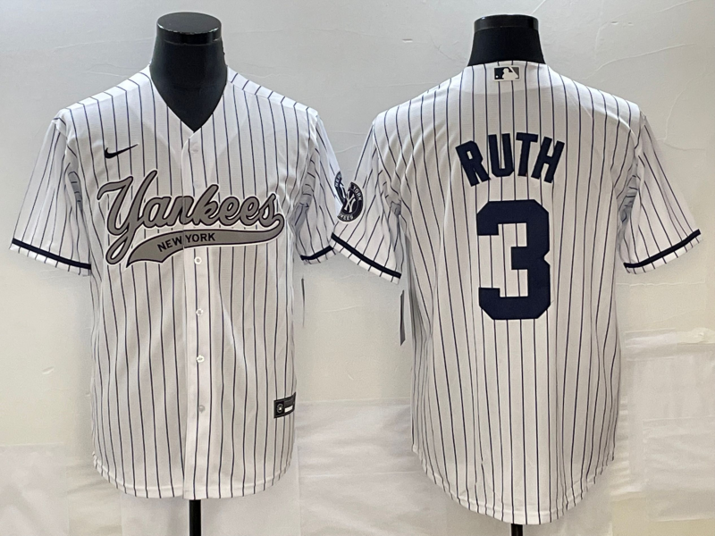 Men's New York Yankees Babe Ruth #3 White Game Jersey1 Joint Edition baseball jersey product view 1