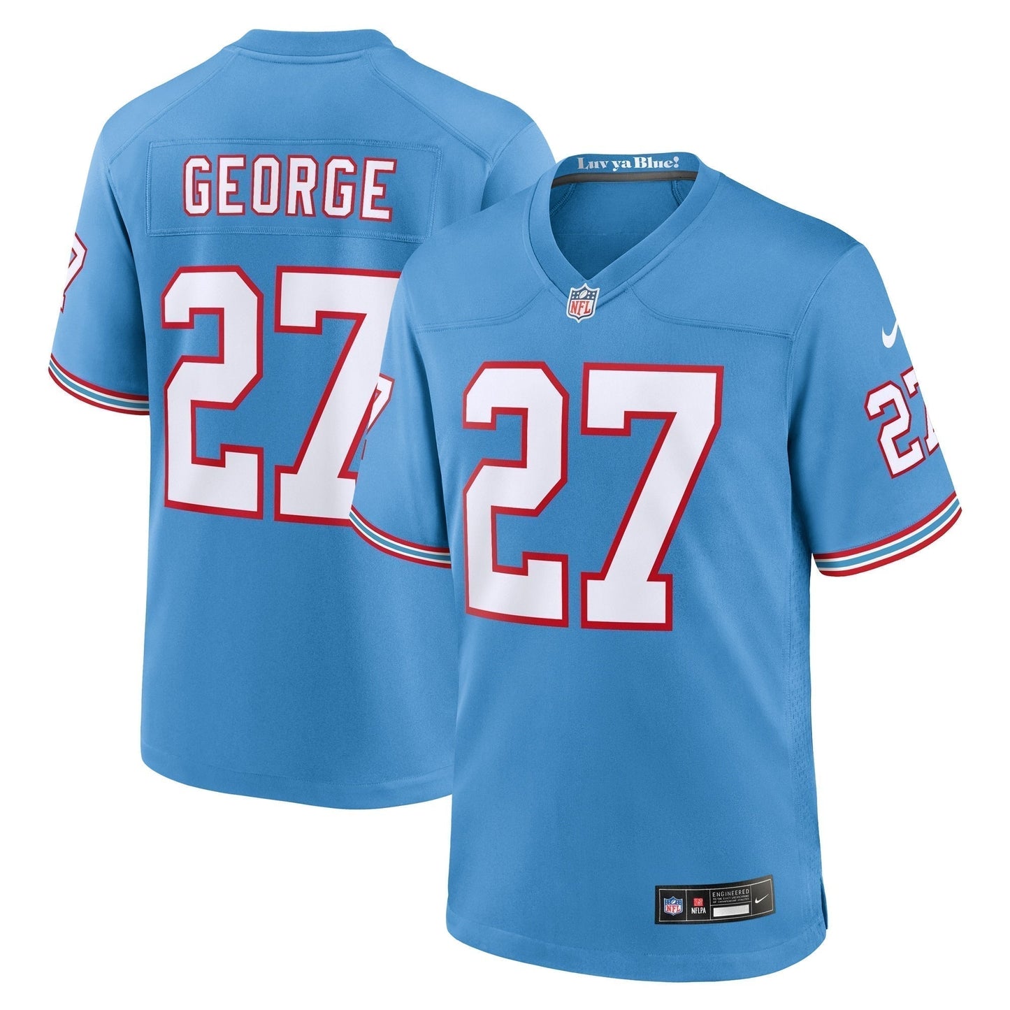 Eddie George Tennessee Titans Oilers Throwback Retired Game Jersey - Light Blue football jersey product view 1