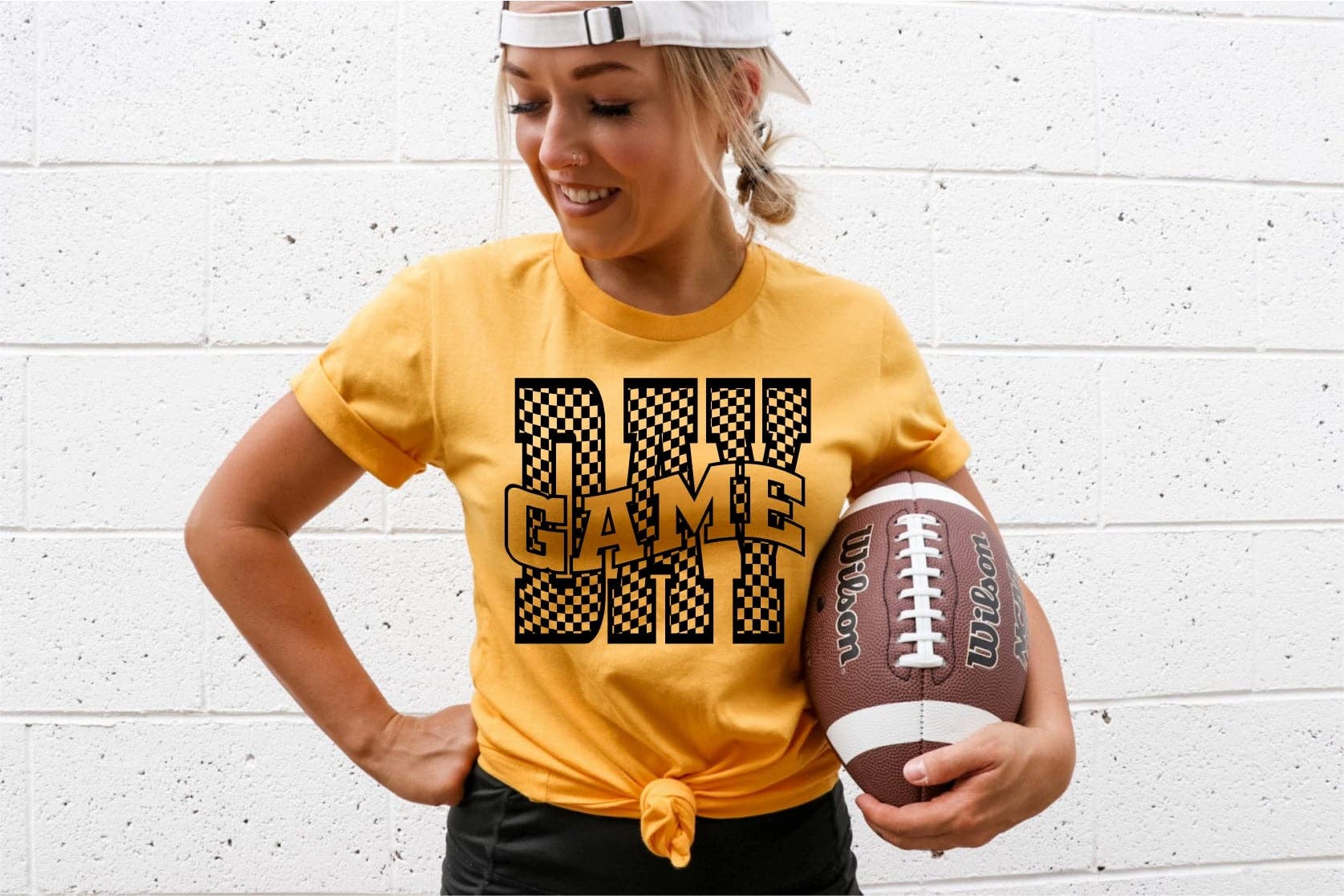 Gameday Retro Checker Font Gold Football Graphic Tee Unisex T-shirt, Sweatshirt, Hoodie, Long Sleeve Tee - T-Shirt, Sweatshirt, Hoodie