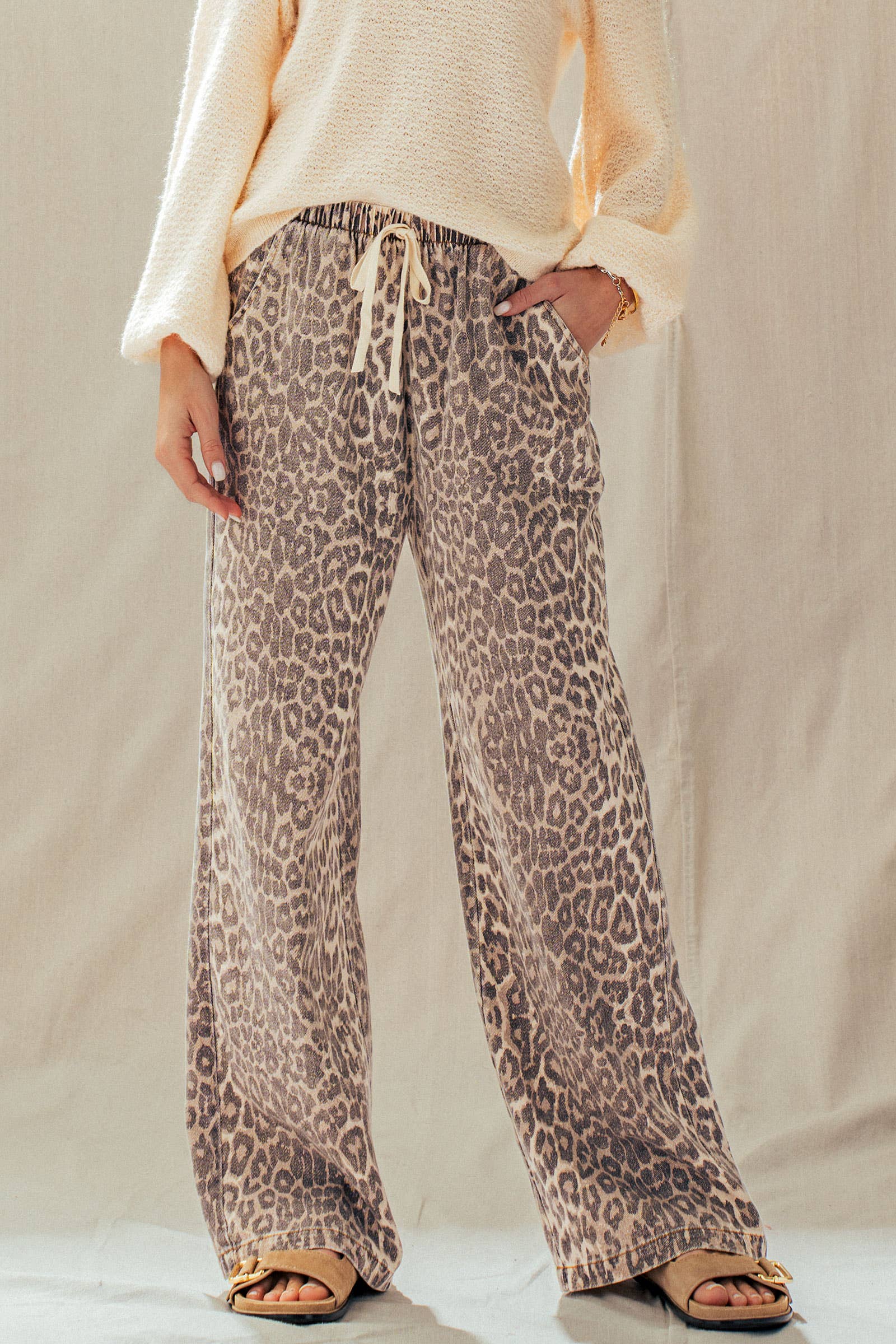 Leopard Print Wide Leg Cotton Pants Drawstring Unisex T-shirt, Sweatshirt, Hoodie, Long Sleeve Tee - T-Shirt, Sweatshirt, Hoodie