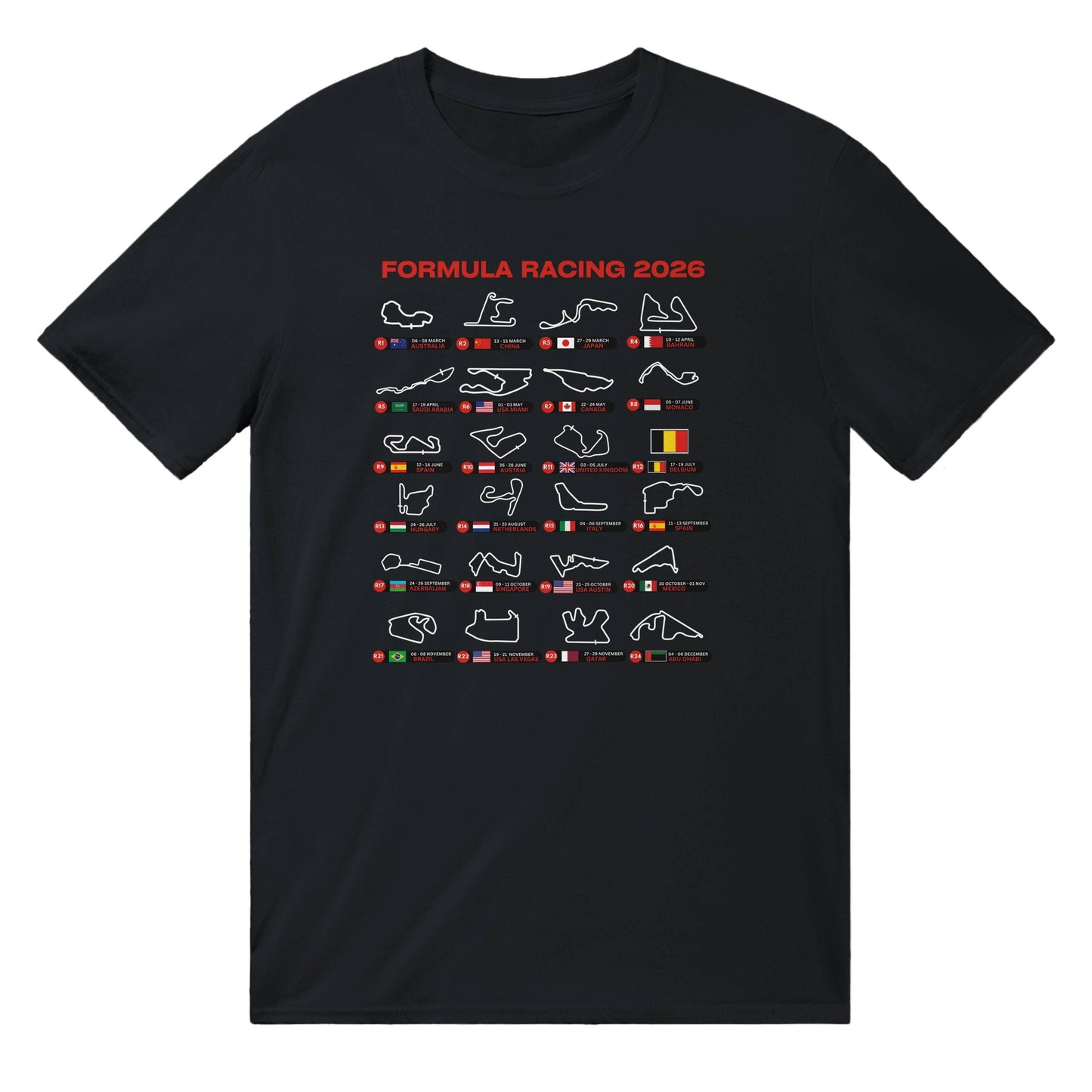 Formula Racing 2026 Schedule T-Shirt Motorsport Fan Apparel Unisex T-shirt, Sweatshirt, Hoodie, Long Sleeve Tee - T-Shirt, Sweatshirt, Hoodie
