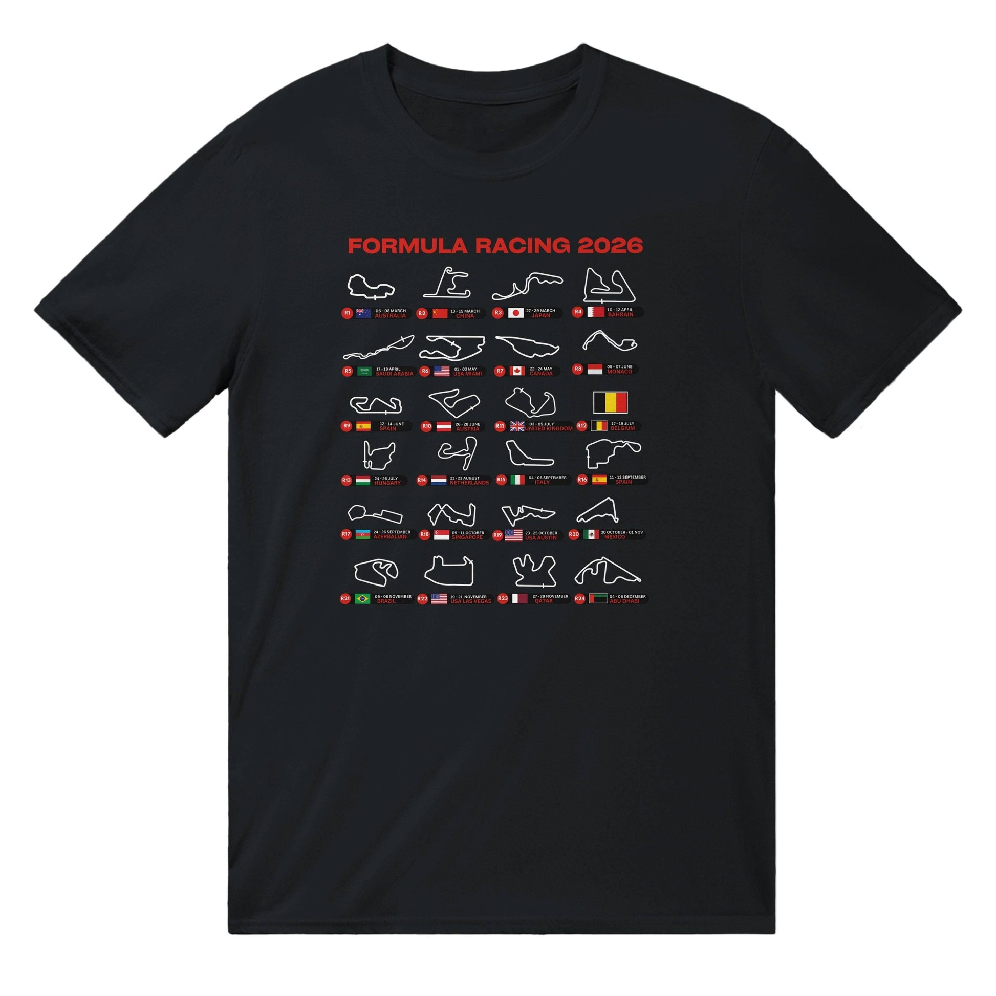 Formula Racing 2026 Schedule T-Shirt Motorsport Fan Apparel Unisex T-shirt, Sweatshirt, Hoodie, Long Sleeve Tee - T-Shirt, Sweatshirt, Hoodie