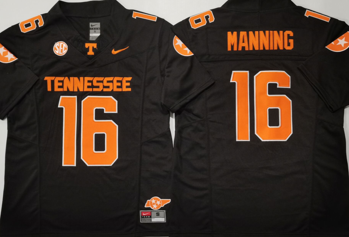 Men's Tennessee Volunteers Manning Black Game Jersey sports jersey product view 1