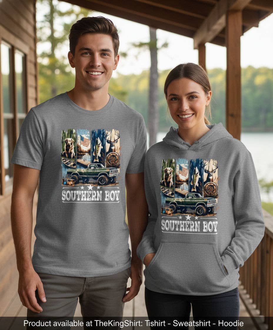 Southern Boy Hunting Fishing Truck Graphic Shirt Unisex T-shirt, Sweatshirt, Hoodie, Long Sleeve Tee - T-Shirt, Sweatshirt, Hoodie