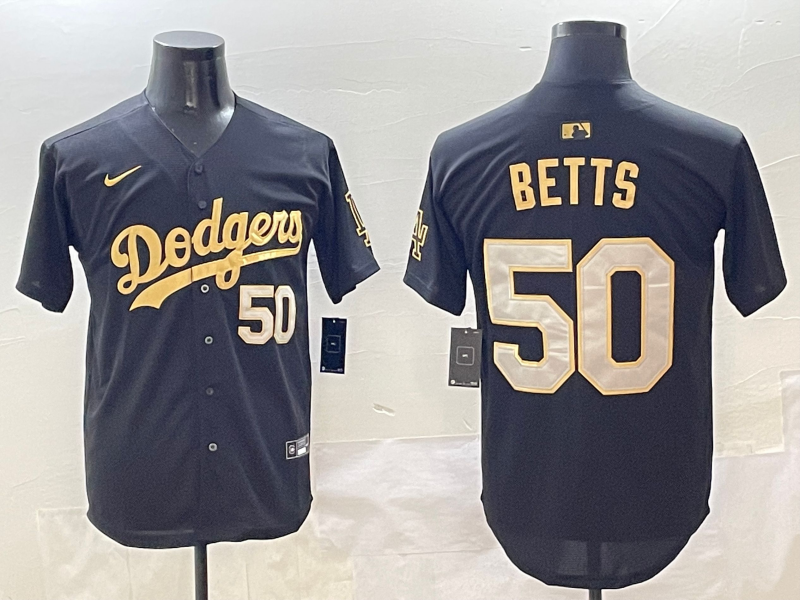 Men's Los Angeles Dodgers1 Mookie Betts Black Game Player Jersey baseball jersey product view 1