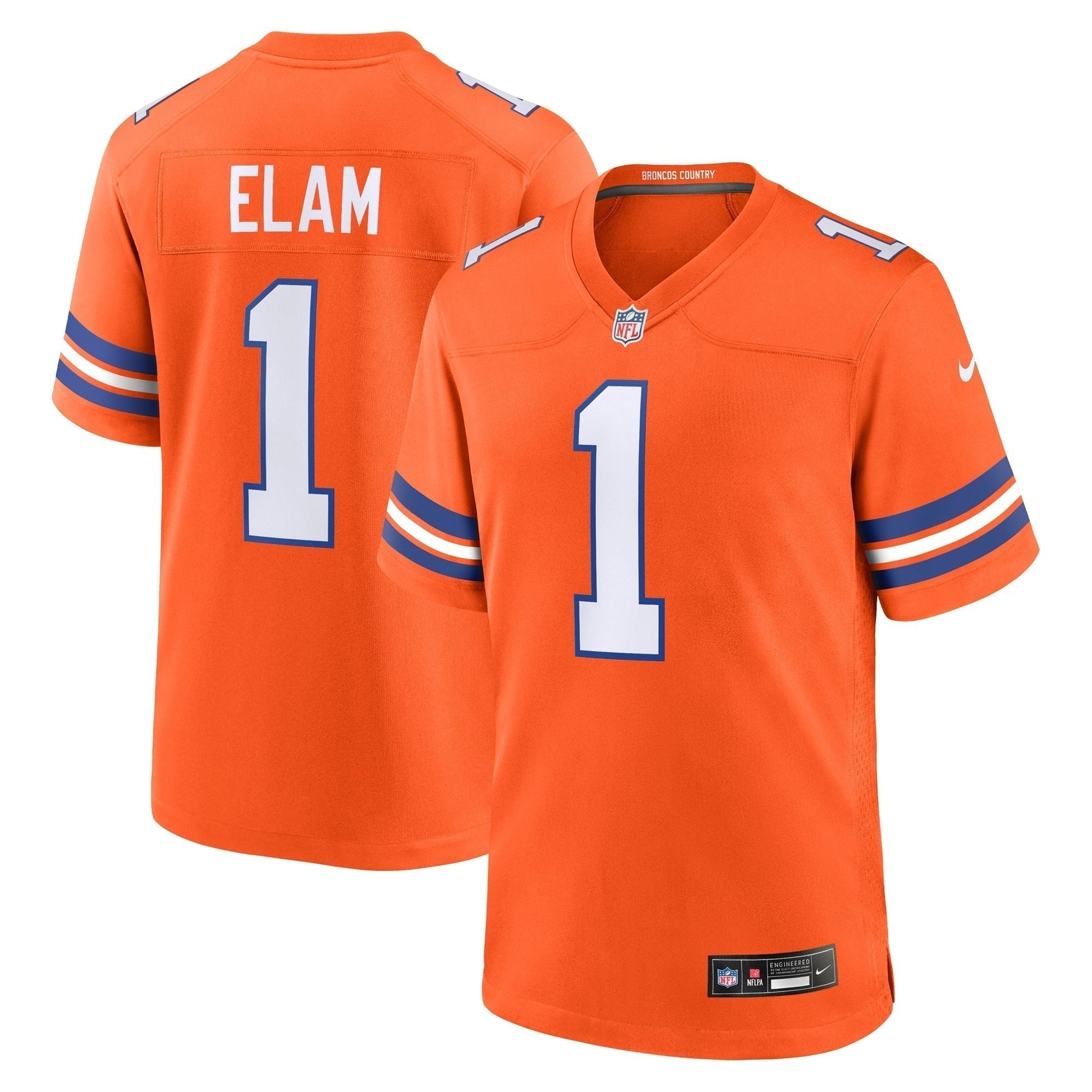 Jason Elam Denver Broncos Mile High Collection 1977 Throwback Retired Game Jersey - Orange football jersey product view 1