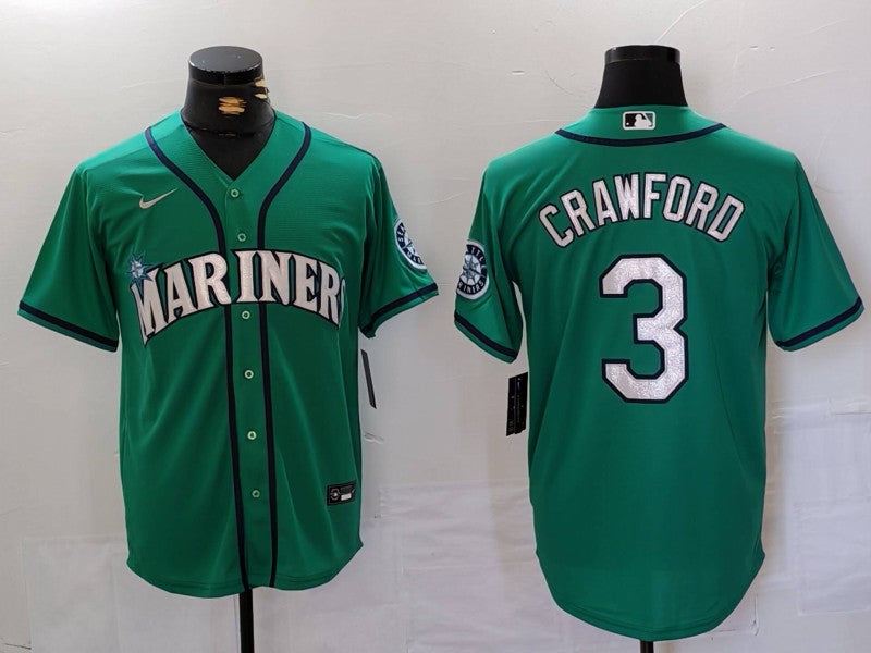 Men's Seattle Mariners JP Crawford #3 Aqua Replica Player Jersey1 baseball jersey product view 1