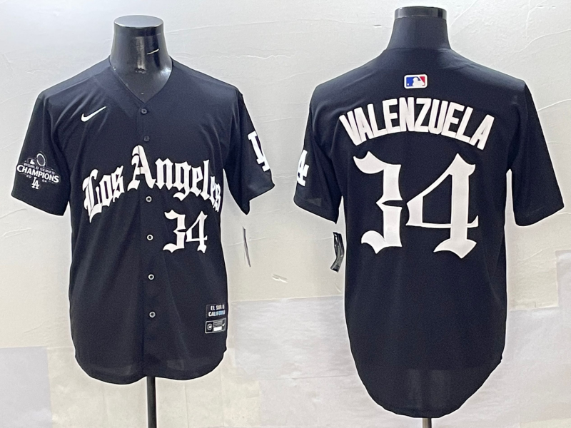 Men's Los Angeles Dodgers Fernando Valenzuela Black Team Game Player Jersey baseball jersey product view 1