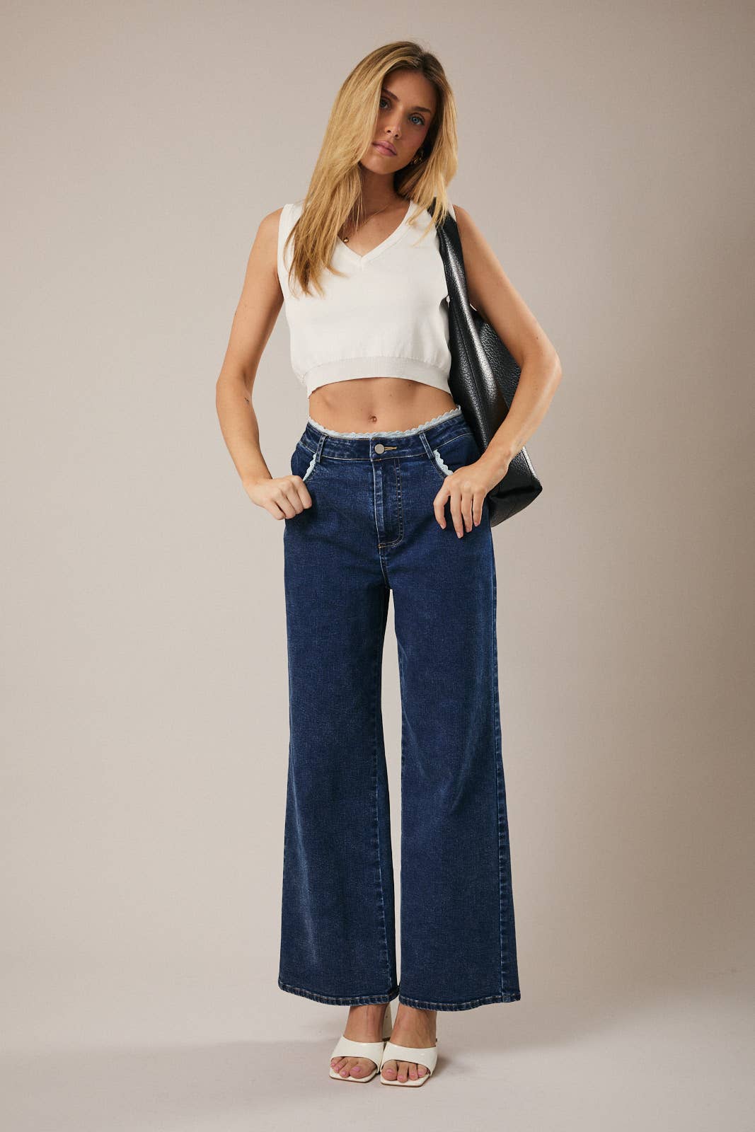 High Waist Edge Trim Detailed Wide Leg Jeans Unisex T-shirt, Sweatshirt, Hoodie, Long Sleeve Tee - T-Shirt, Sweatshirt, Hoodie